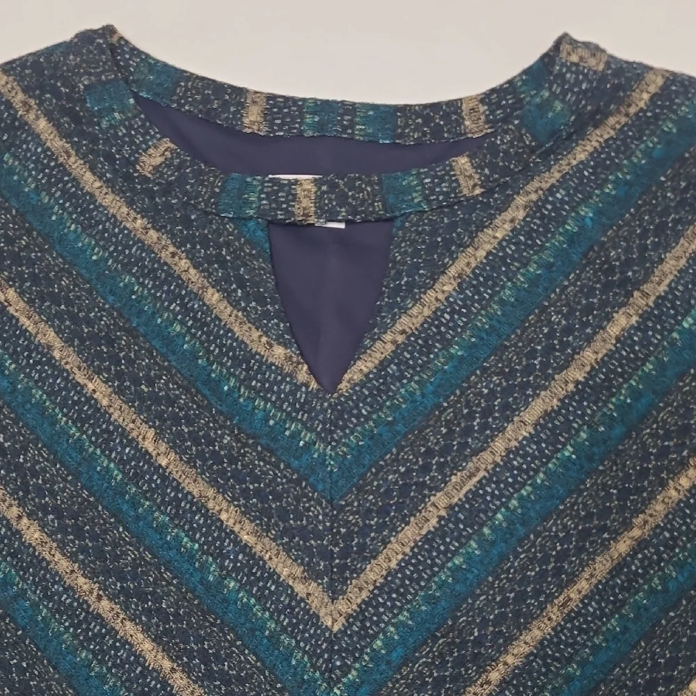 Studio One New York Boho Knit A-Line Dress Long Bell Sleeve Lined Chevron Cutout - Picture 6 of 17